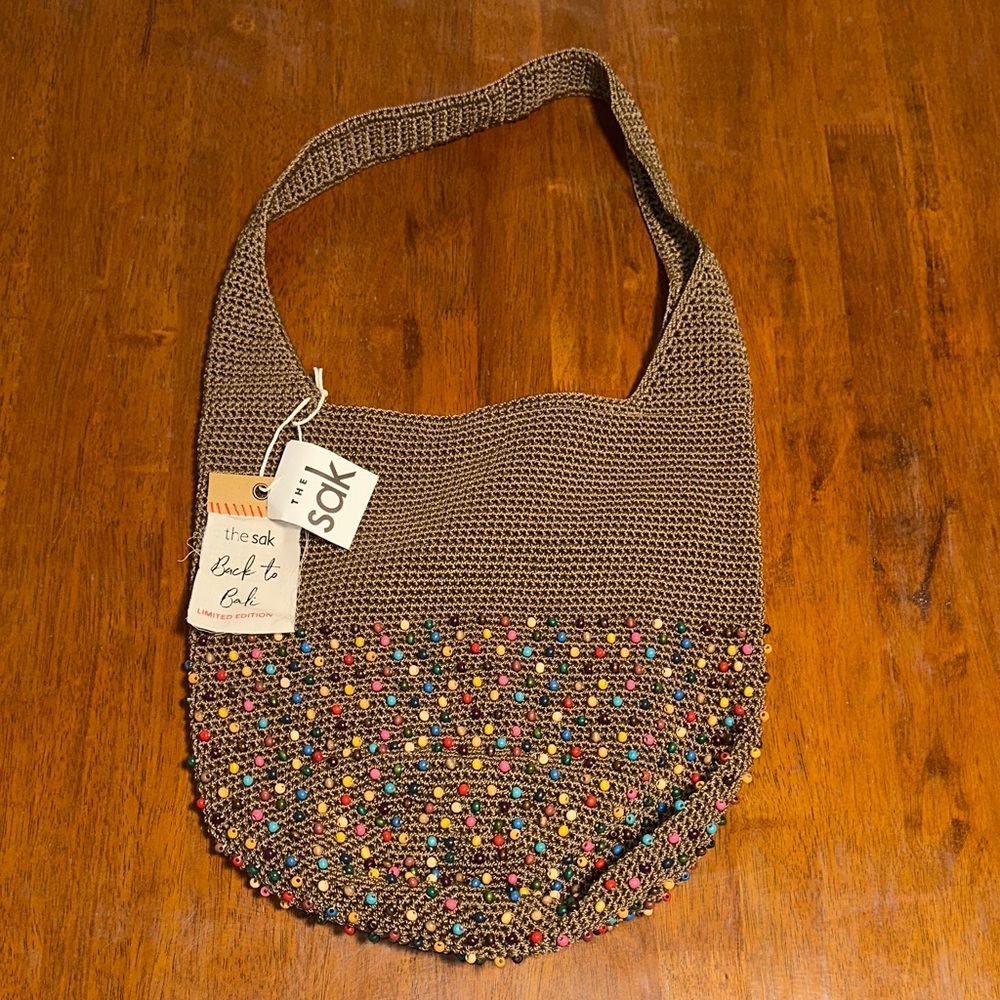 The Sak Brown Crochet Shoulder Bag with Multicolor Beads